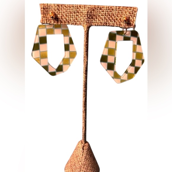 Geometric Green and White Earrings. 
BUY 2 GET 1 FREE!! - Picture 4 of 5